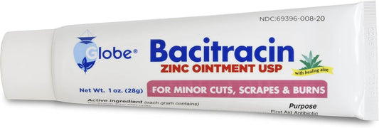 Globe Bacitracin Zinc 1 Oz Tube, First Aid Antibiotic Ointment Helps To Prevent Infection In Minor Cuts, Scrapes And Burns