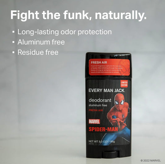 Every Man Jack Deodorant - Marvel Spider-Man | 3-Ounce Twin Pack - 2 Sticks Included | Naturally Derived, Aluminum Free, Parabens-Free, Phthalate-Free, Dye-Free, And Certified Cruelty Free