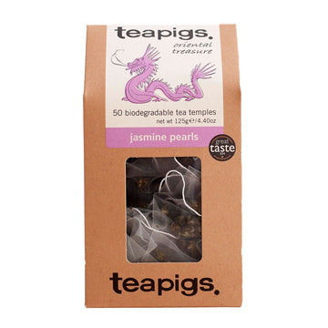 Teapigs Jasmine Pearls Green Tea Bags, 50 Count, Rolled Pearls Of Green Tea & Whole Jasmine Flowers, Biodegradable Tea Bag