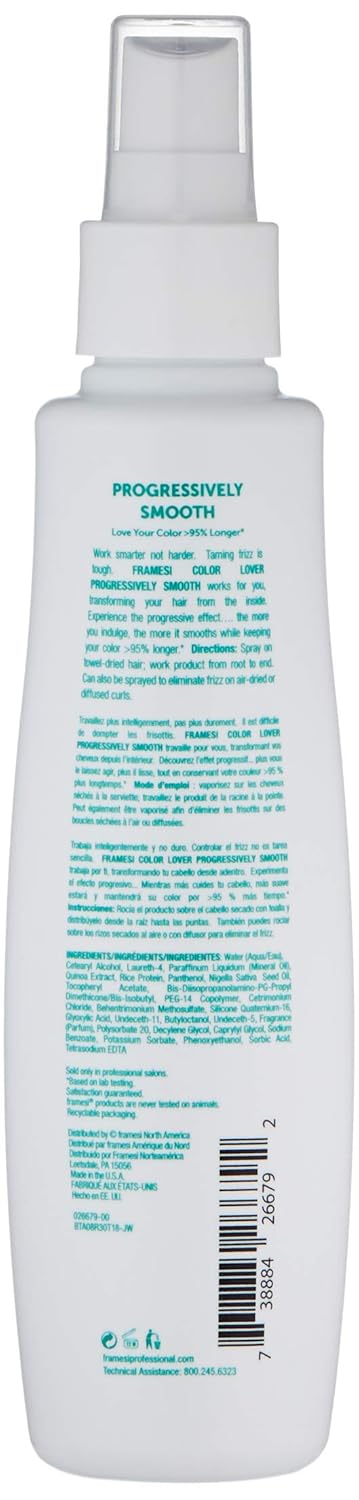 Framesi Color Lover Progressively Smooth Leave In Smoothing Spray, 6 Fl Oz, Leave In Conditioner, Color Treated Hair