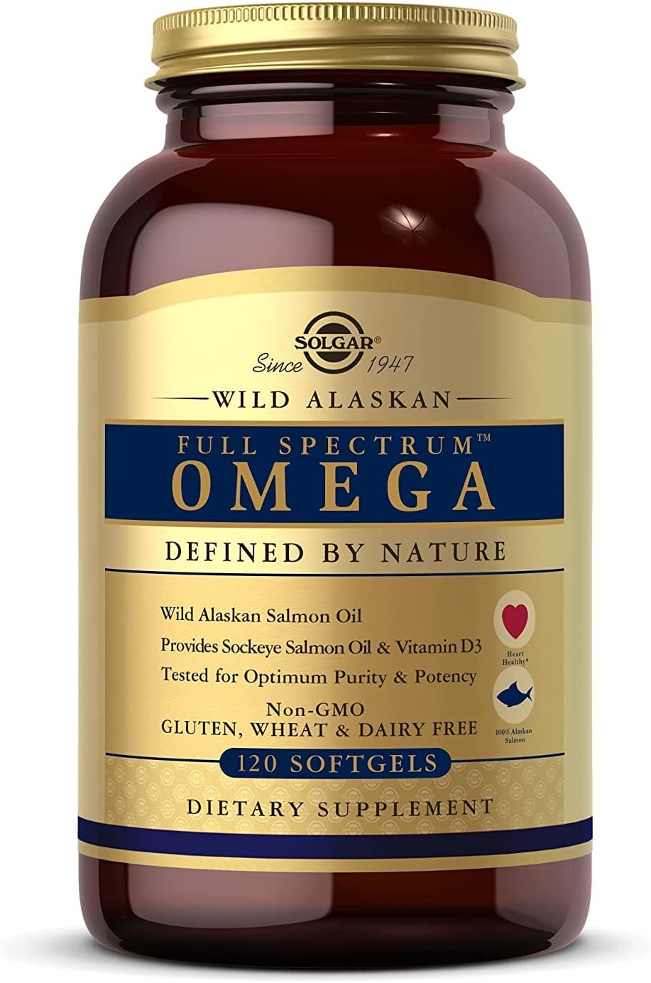 Solgar Wild Alaskan Full Spectrum Omega Softgels Supports Heart Brain Bone And Skin Health Provides Vitamin D3 Rich Source Of Epa Dha Non Gmo Gluten & Dairy Free 60 Servings, 120 Count