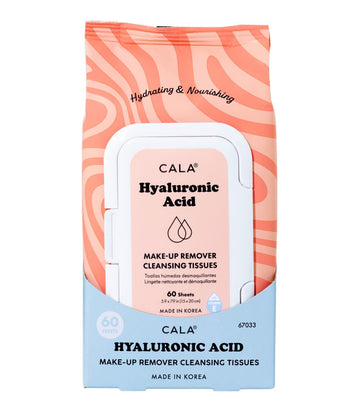 Cala Makeup Remover Cleansing Tissues: Hyaluronic Acid (60 Sheets) - Hydrating, Gentle Wipes For A Smooth, Radiant Complexion, Safe For All Skin Types