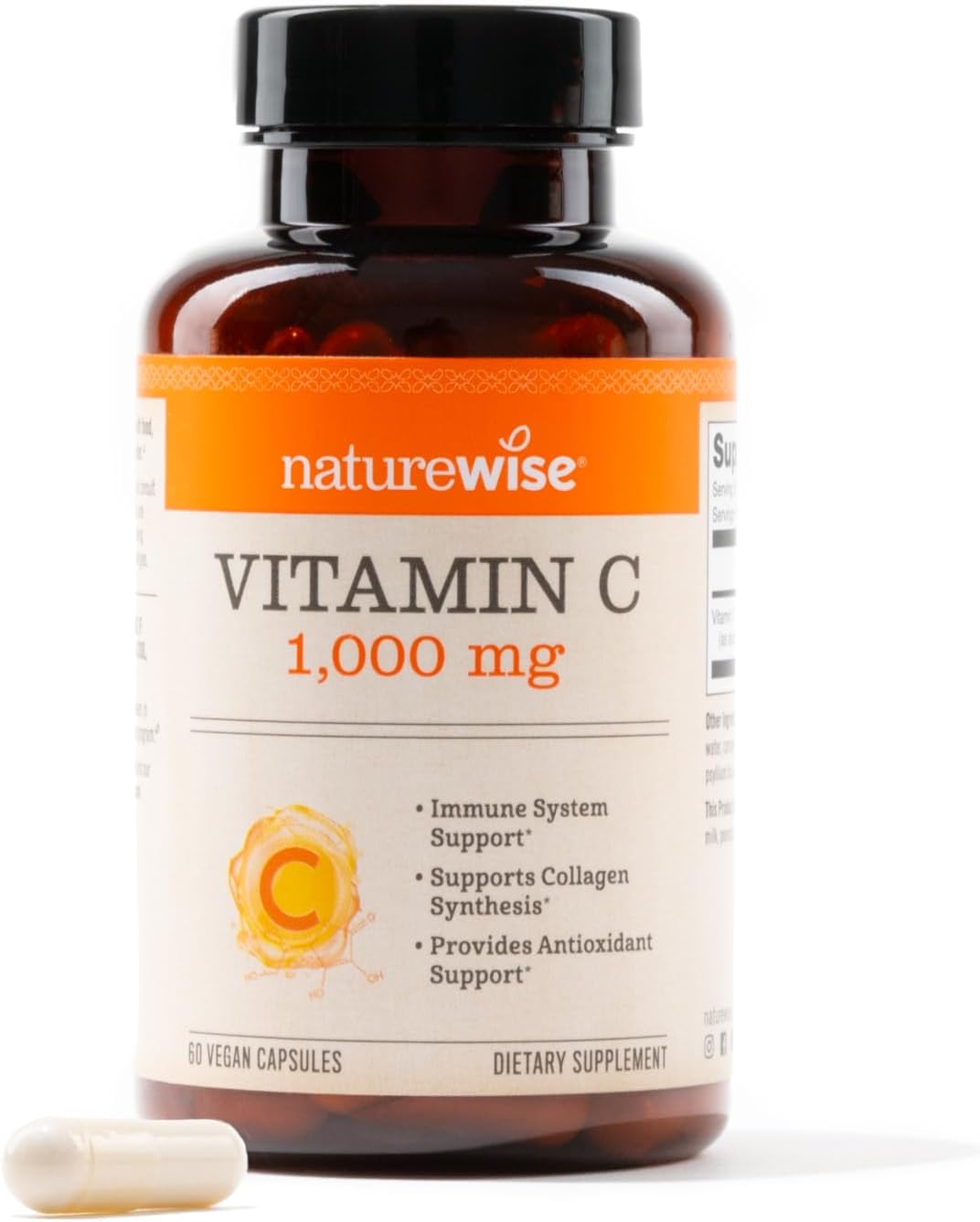 Naturewise Vitamin C 1000Mg, Vitamin C Capsules - Dietary Supplement For Immune Support - Vegan, Non-Gmo, Gluten Free - 60 Count[2-Month Supply]