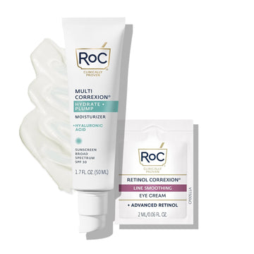 Roc Multi Correxion 1.5% Pure Hyaluronic Acid Anti Aging Daily Face Moisturizer With Broad Spectrum Sunscreen Spf 30 (1.7 Oz) With Retinol Eye Cream Packette (Packaging May Vary)