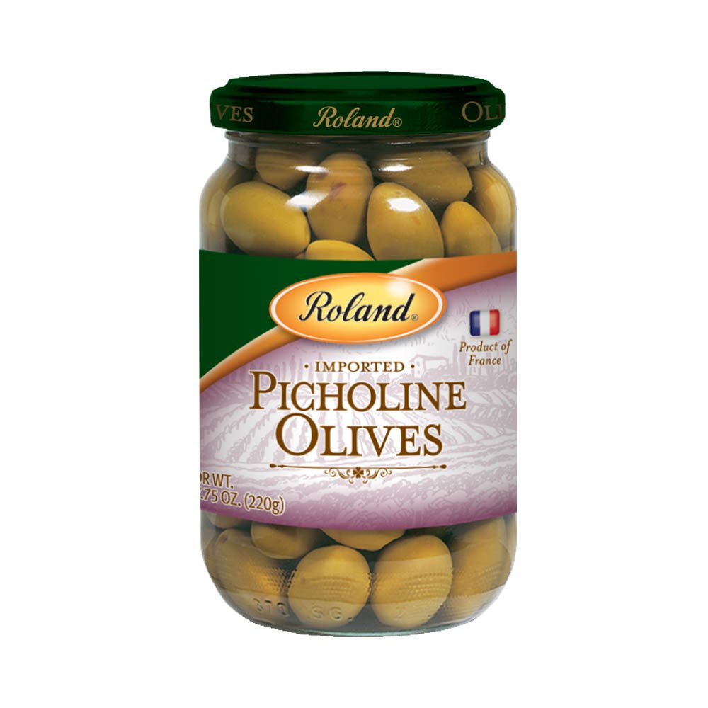 Roland Foods Whole French Picholine Green Olives with Pits, 7.76 Ounce Jar, Pack of 2