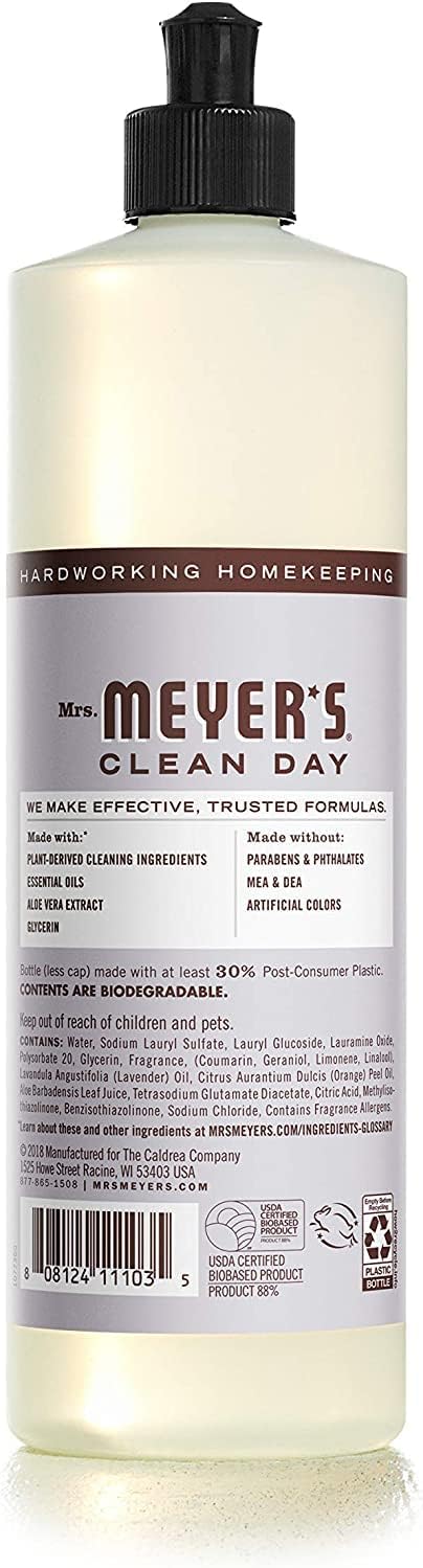 Mrs. Meyer's Liquid Dish Soap, Cruelty Free Formula, Lavender Scent, 16 oz - Pack of 2