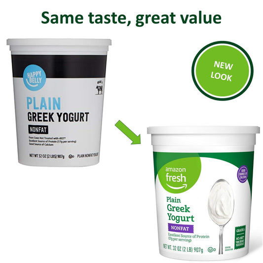 Amazon Fresh, Greek Nonfat Plain Yogurt, 32 Oz (Previously Happy Belly, Packaging May Vary)