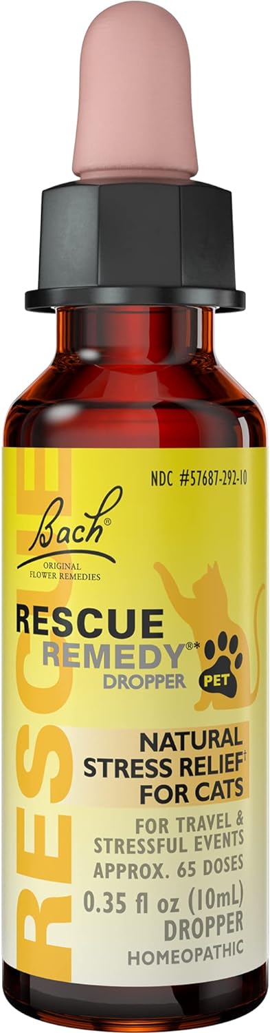 Bach RESCUE REMEDY PET for Cats 10mL, Natural Calming Drops, Stress Relief for Cats & Kittens Caused by Loud Noises, Travel, New Pets & People, Homeopathic Flower Remedy