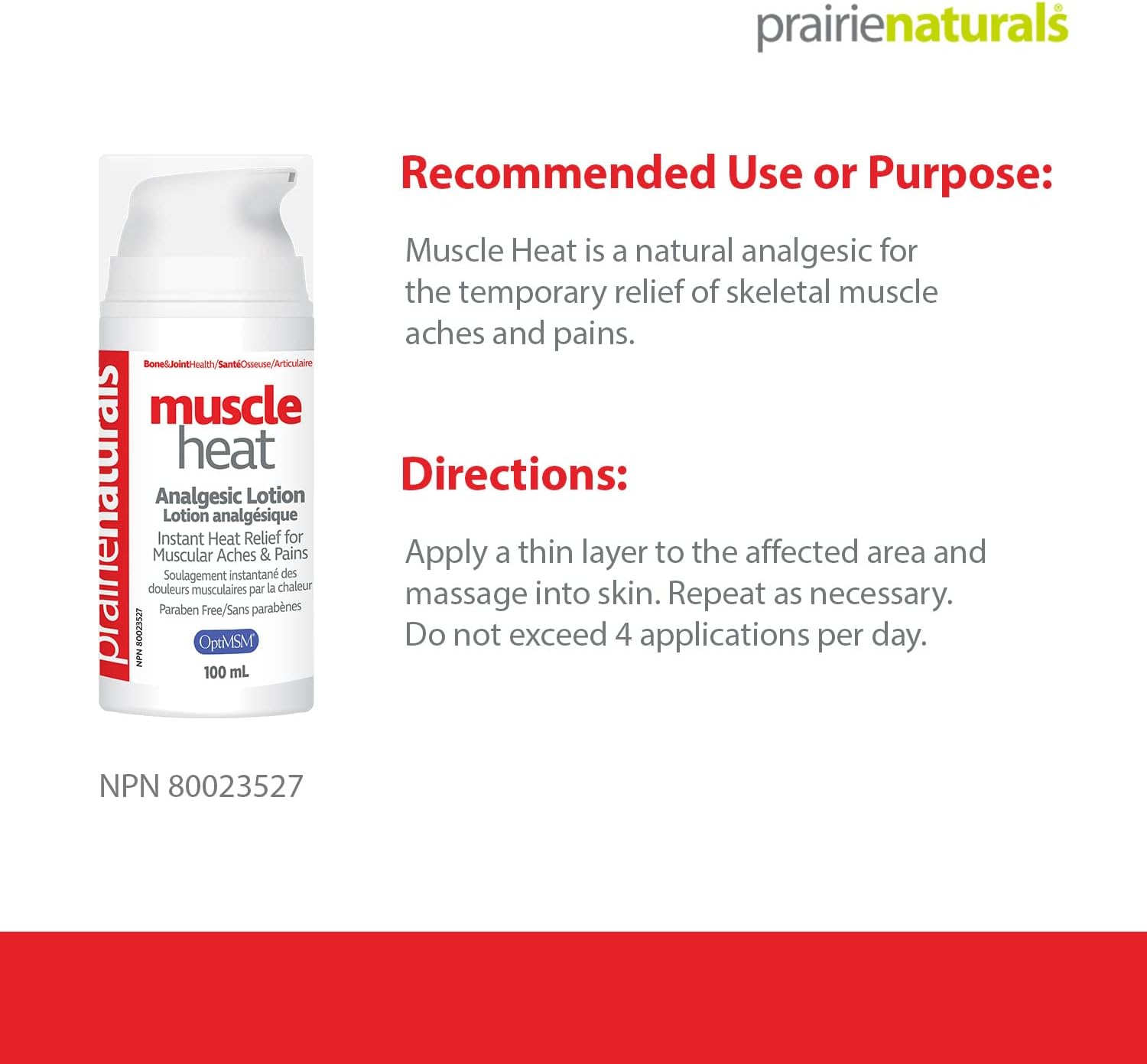 Prairie Naturals Muscle Heat with Optimsm Muscle Relief Lotion for Mus