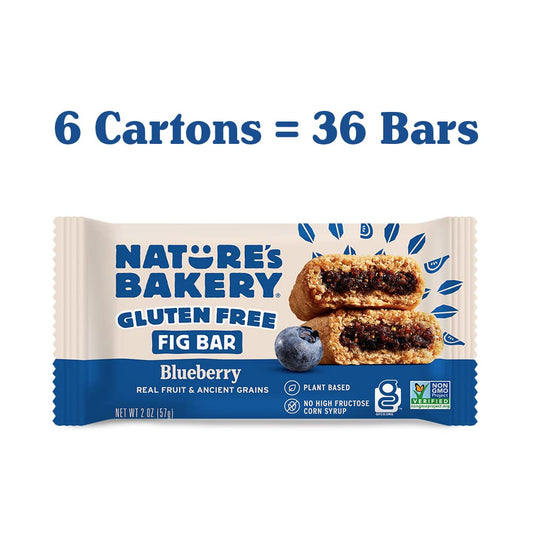 Nature’S Bakery Gluten Free Fig Bars, Blueberry, Real Fruit, Vegan, Non-Gmo, Snack Bar, 6 Boxes With 6 Twin Packs (36 Twin Packs)