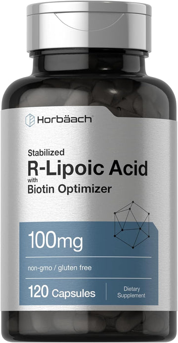 Horbaach R-Lipoic Acid 100 mg | 120 Capsules | with Biotin Optimizer | Non-GMO, Gluten Free | Stabilized R-Lipoic Acid Supplement