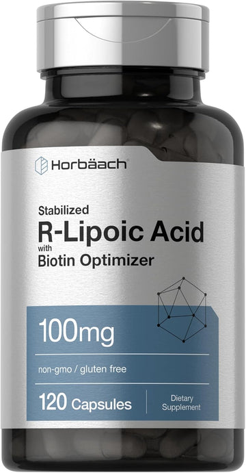 Horbaach R-Lipoic Acid 100 Mg | 120 Capsules | With Biotin Optimizer | Non-Gmo, Gluten Free | Stabilized R-Lipoic Acid Supplement