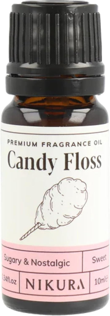 Nikura | Candy Floss Fragrance Oil - 10ml | Perfect for Soap Making, Candle Making, Wax Melts, Diffuser | Great for use in Bath Bombs, Perfume Oil, Perfume Scents | Vegan & UK Made