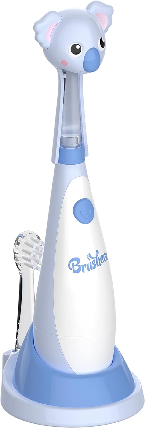 Brusheez Little Toddlers Sonic Toothbrush - Safe & Gentle Toothbrush for Ages 1-3 with Built-in, Light-Up 2-Minute Timer, Extra Brush Head, & Storage Base for First-Time Brushers (Kiwi The Koala)