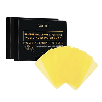 Valitic Brightening Lemon Turmeric Kojic Acid Paper Soap - Vitamin C, Retinol, Collagen - Original Japanese Complex - Hyaluronic Acid, Vitamin E, Shea Butter, Castile Olive Oil - 2 Pack