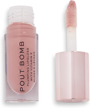 Revolution Beauty London Pout Bomb Plumping Gloss, High Shine, Rich Pigment, Soft Tingle Effect, Nude