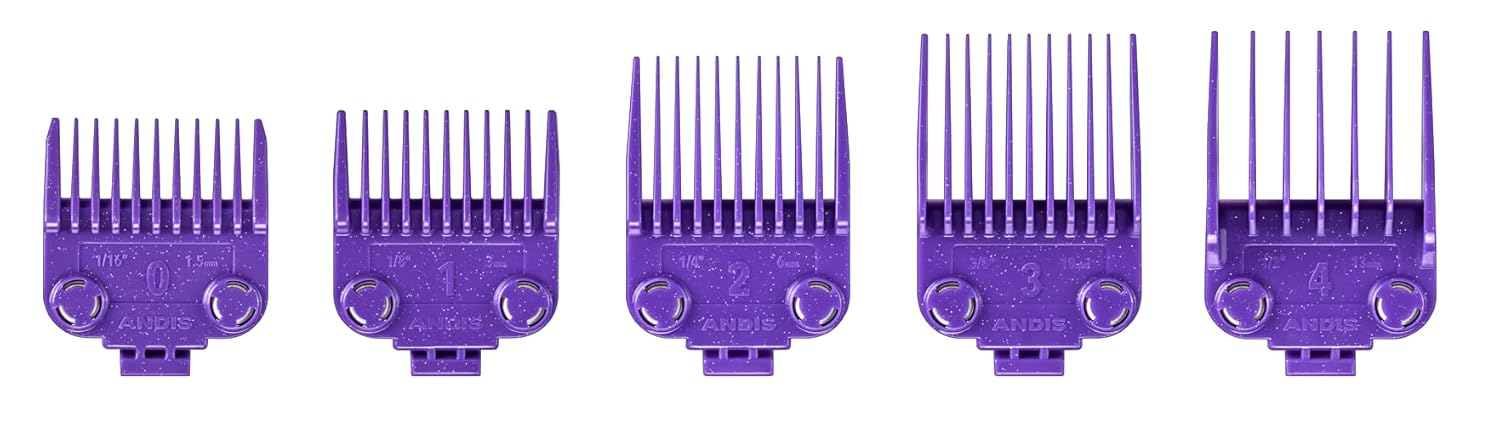 Andis 560997 Og Master Dual Magnet Attachment Clipper Guard Set, 5-Pack, Purple