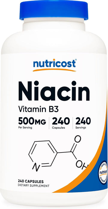 Nutricost Niacin (Vitamin B3) 500Mg, 240 Capsules - With Flushing, Non-Gmo, Gluten Free