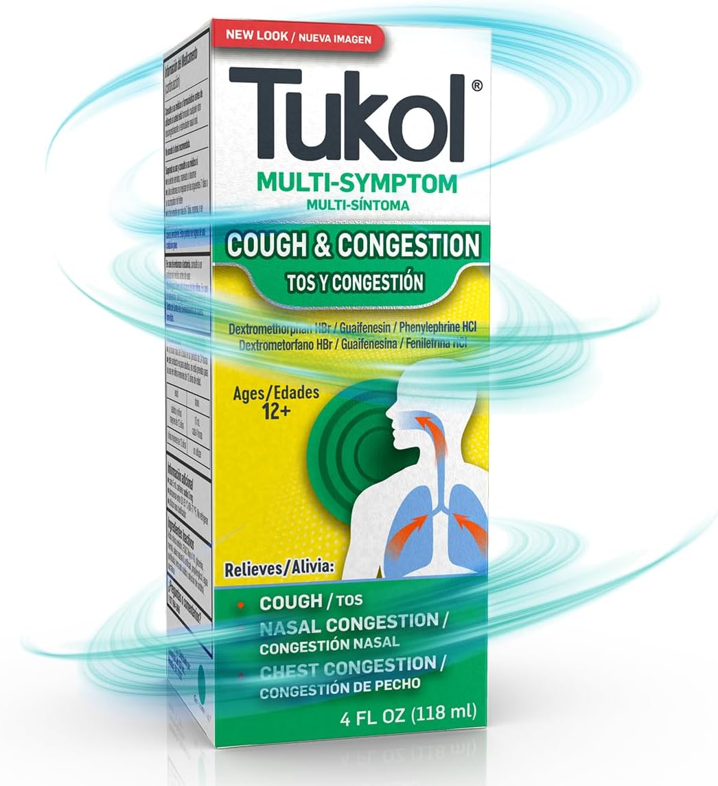 Tukol Cough Medicine For Adults - Multi-Symptom Cough Syrup With Dextromethorphan, Dxm Cough Suppressant & Expectorant, Ages 12+, Powerful Relief For Cough, Chest, And Nasal Congestion- 4 Fl Oz