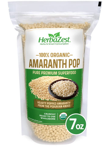 HerbaZest Amaranth Pop Organic - 7oz - USDA Certified, Vegan & Gluten Free Superfood - Healthy Addition to Yogurt & Cereal, Granola & Muesli, Salads, Baked and Non-Baked Goods