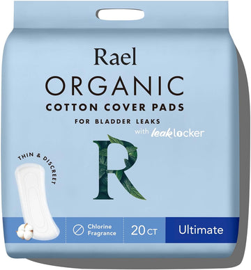 Rael Incontinence Pads for Women, Organic Cotton Cover - Postpartum Essential, Heavy Absorbency, Bladder Leak Control, 4 Layer Core with Leak Guard Technology, Long Length (Ultimate, 20 Count)