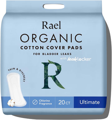 Rael Incontinence Pads For Women, Organic Cotton Cover - Postpartum Essential, Heavy Absorbency, Bladder Leak Control, 4 Layer Core With Leak Guard Technology, Long Length (Ultimate, 20 Count)