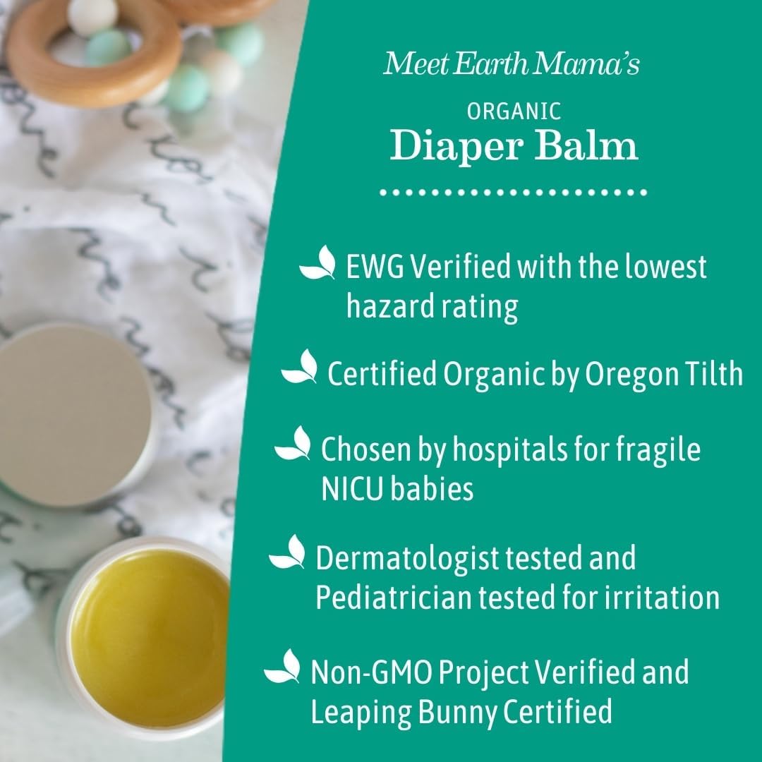 Earth Mama Organic Economy Size Diaper Balm | Diaper Cream For Baby | Ewg Verified, Petroleum & Artificial Fragrance-Free With Calendula For Sensitive Skin, 4-Fluid Ounce