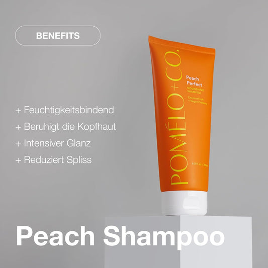 Pomélo+Co. Peach Perfect Shampoo - Moisturising Hair Care For Dry Hair - Vegan Hair Shampoo With Nourishing Ingredients - 200Ml