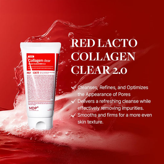 Mdp+ Red Lacto Collagen Clear 2.0, Peptide, Deep Pore Cleansing, Hydrating|4.05Oz/120Ml,Pore Tightening, Hydrating Cleanser, Daily Moisturizing Cleanser, Foaming Facial Wash