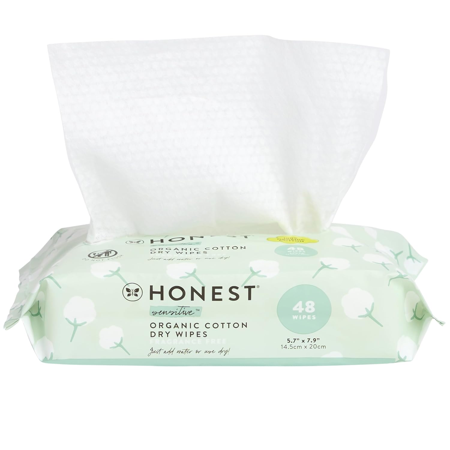 The Honest Company 100% Organic Cotton Dry Wipes | Hypoallergenic For Sensitive Skin, Dermatologist Tested, Safe For Newborns | 48 Count