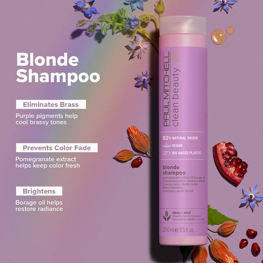 Paul Mitchell Clean Beauty Blonde Purple Shampoo, Gently Cleanses, Eliminates Brassy Tones, For Color-Treated Hair + Naturally Light Hair Colors