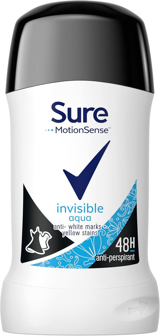 Sure Invisible Aqua Anti-Perspirant Cream Women'S Deodorant Stick That Protects Against White Marks And Yellow Stains For 48 Hour Protection Against Sweat And Odour 6X 40 Ml