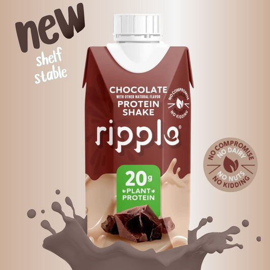 Ripple Vegan Protein Shake, Chocolate | 20G Nutritious Plant Based Pea Protein In Ready To Drink Cartons | Non-Gmo, Non-Dairy, Soy Free, Gluten Free, Lactose Free | Shelf Stable | 11 Fl Oz (4 Pack)