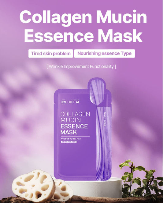 Mediheal Collagen Mucin Essence Facial Mask, Moisturizing & Nourishing Facial Sheet Mask For Stressed Skin, Collagen And Vegan Mucin, Eco-Friendly & Hypoallergenic Cellulose Sheet 15 Sheet