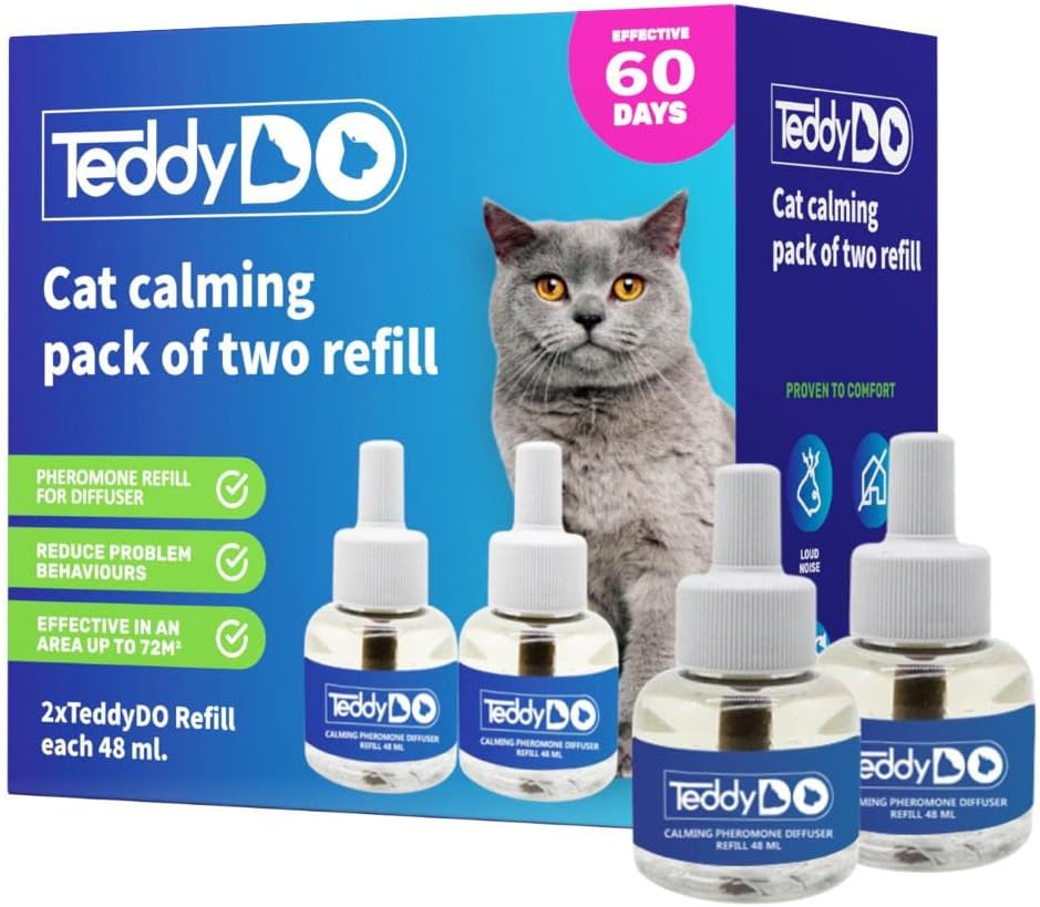 TeddyDo Calming Diffuser Refill for Cats | Pack of Two| 60 Days Kit | Reduce Spraying, Scratching and Other Problematic Behaviors | Calming and Relaxing Effect | 2x48 ml |