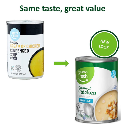 Amazon Fresh, Condensed Low Fat Cream Of Chicken Soup, 10.5 Oz (Previously Happy Belly, Packaging May Vary)