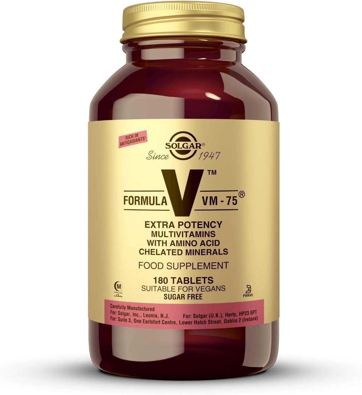 Solgar Formula Vm-75, 180 Tablets - Multivitamin With Chelated Minerals - Vitamin A, B6, B12, C, D, E - Biotin, Magnesium, Calcium, Iron, Zinc - Vegan, Gluten Free, Dairy Free, Kosher - 180 Servings