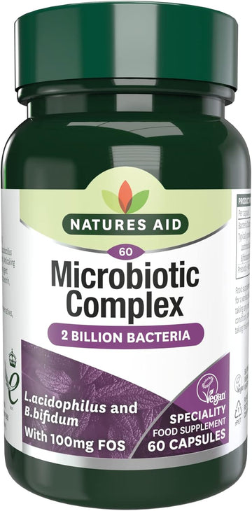 Natures Aid Microbiotic Complex – Digestive Friendly Bacteria Supplement Gut Health Support – High Strength Lactobacillus Acidophilus – Vegan, Vegetarian, Non-Gmo, Gluten Free - 60 Capsules