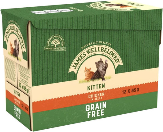 James Wellbeloved Kitten Grain-Free Chicken in Jelly 12 Pouches, Hypoallergenic Wet Cat Food, Pack of 1 (12x85 g) :Pet Supplies