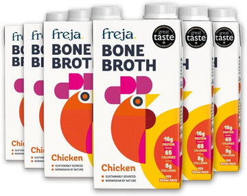 Freja Chicken Bone Broth | Free Range | Collagen, Protein & Amino Acids | Low Carb & Gluten Free | Clear Liquid Broth, Not Chicken Stock Cubes, Powder Or Concentrate | 12 X 500Ml