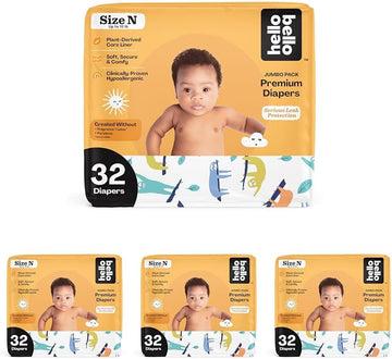 Hello Bello Premium Baby Diapers Size Newborn I 32 Count Of Disposable, Extra-Absorbent, Hypoallergenic Baby Diapers With Snug And Comfort Fit I Sleepy Sloth (Pack Of 4)