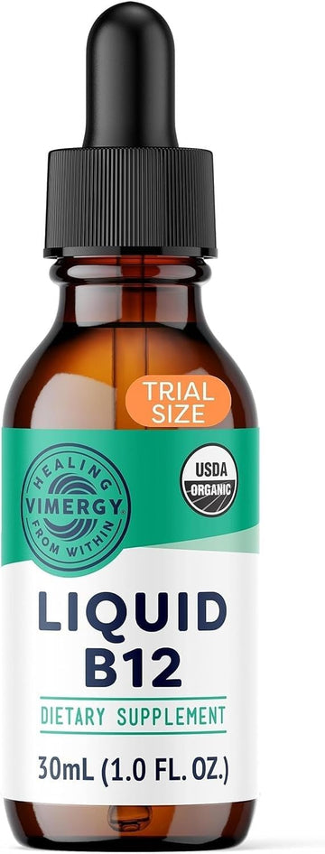 Vimergy Usda Organic B12 - Travel Size - 30 Servings – Alcohol Free B-12 Liquid Vitamin - Supports Brain Energy, Nervous System, Cognition, Memory - No Gluten, Non-Gmo, Vegan & Paleo (30 Ml)