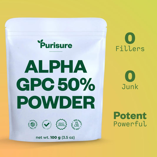 Alpha Gpc 50% Powder, 100 G, Pure Alpha Gpc Choline Supplement For Brain And Focus, Cdp Choline Supplements For Memory Performance & Concentration, No Fillers, Non-Gmo, Offers 167 Servings