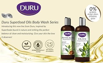 Duru Avocado Oil Body Wash - Gentle Cleansing Moisturizing Sensitive Skin Shower Gel Paraben Free Alcohol Free Silicone Free Phthalete Free Gluten Free Body Wash