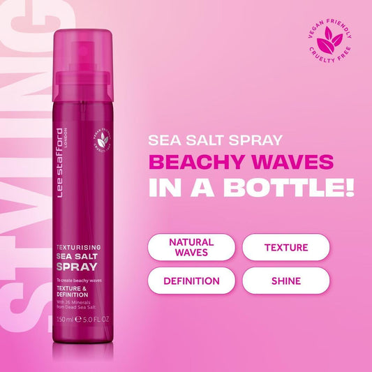 Lee Stafford Sea Salt Hair Texturising Spray | Styling - For Tousled Curly Surfer Beach Waves, Adds Shine, Texture, & Definition, Leave In Conditioning Mist, For Men & Women, 150 Ml