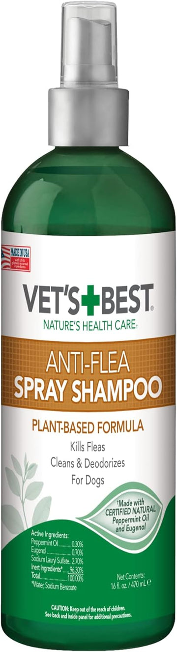 Vet's Best Anti-Flea Spray Shampoo - Dog Flea and Tick Treatment - Plant-Based Formula - Certified Natural Oils - 16 oz