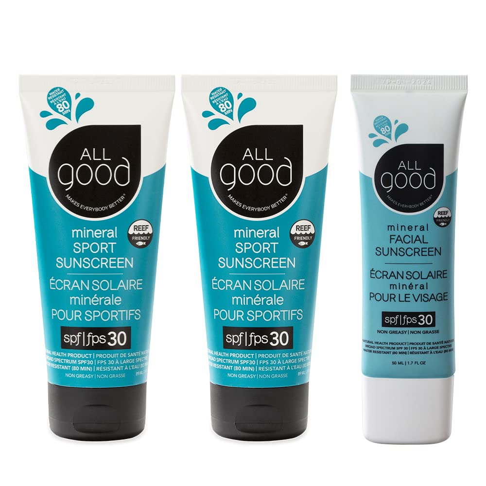 All Good Spf 30 Sport & Facial Sunscreen Bundle - Broad Spectrum Uva/Uvb Protection - 3 Item Bundle