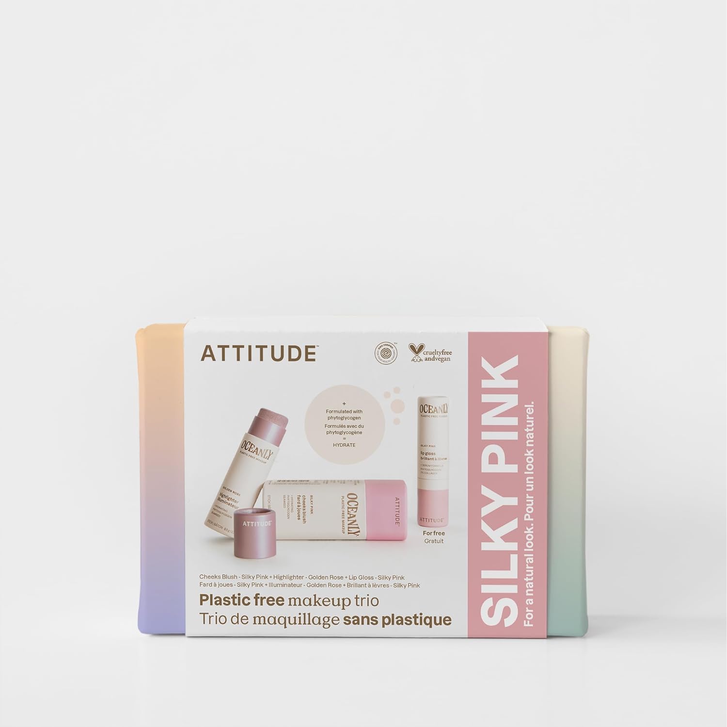 ATTITUDE Silky Pink Makeup Box Set, EWG Verified, Titanium Dioxide-Free, Plastic-free, Plant and Mineral-Based Ingredients, Vegan and Cruelty-free Beauty Products, Set of 3 Makeup Sticks