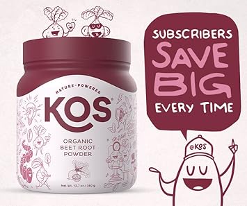 KOS Organic Beet Root Powder - USDA Certified, Nitric Oxide Booster, Non-GMO, Gluten & Soy Free - 90 Servings