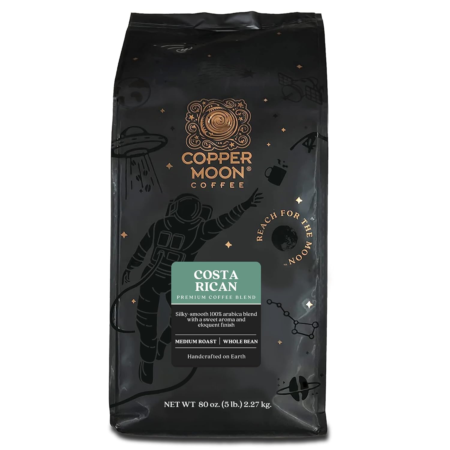 Copper Moon Whole Bean Coffee, Medium Roast, Costa Rican Blend, 5 Lb